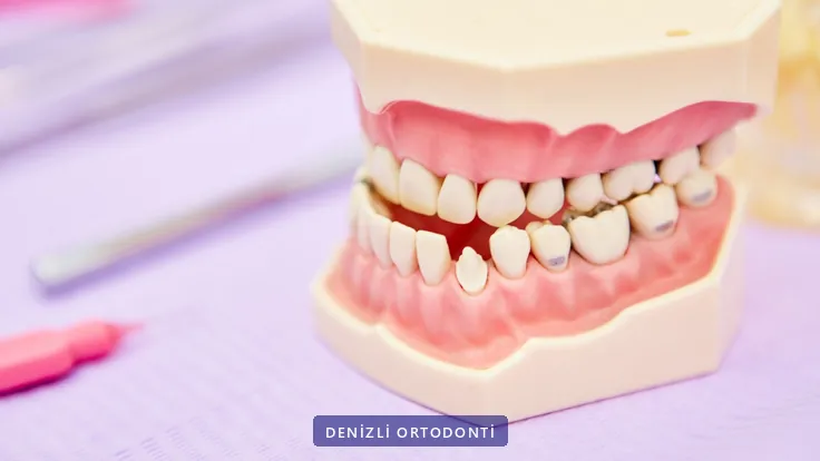 Çapraşık dişleri gösteren eğitim amaçlı çene modeli