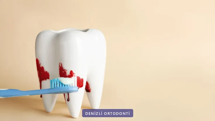 Diş eti sınırı işlenmiş büyük diş maketi ve diş fırçası