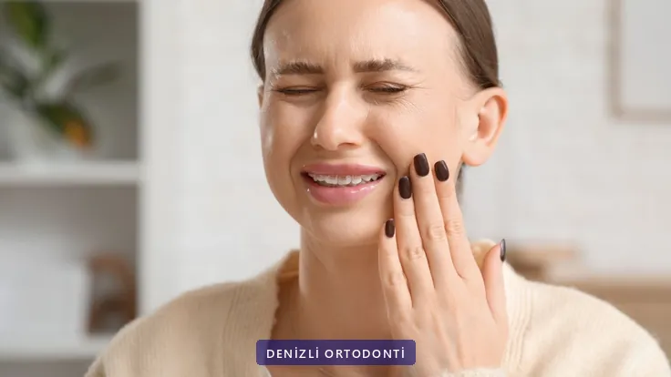 Yanağını tutan, ağrısı olan kadın
